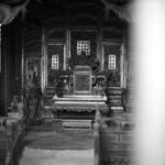 a black and white photo of a shrine